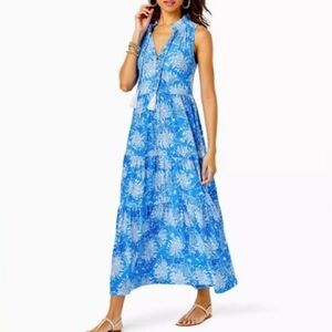 Lilly Pulitzer Malone Maxi Dress Las Olas Aqua Strong Current Sea Sz L